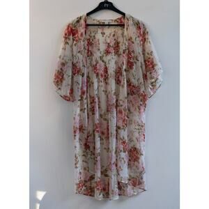 American Eagle‎ AEO Pink Floral Kimono Women Size XS-S Open Front Sheer Coverup